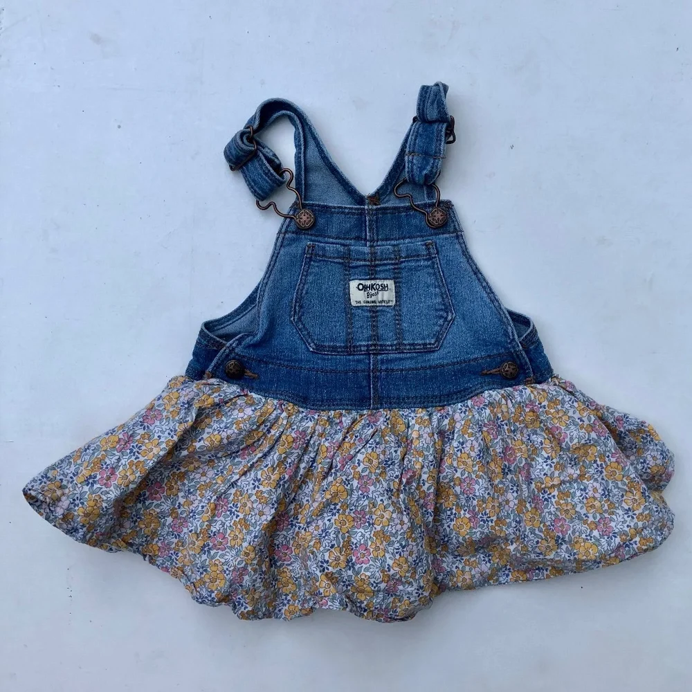 OshKosh B'Gosh Denim Floral Overall Dress 18M